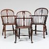 Assembled Set of Three English Elm and Oak Windsor Chairs with Cabriole Legs