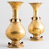 Pair of Brass and Glass Altar Vases