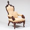 Gothic Revival Carved Oak Upholstered Armchair, Attributed to A.J. Davis, New York