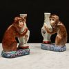 Pair of Chinese Export Porcelain Models of Monkeys with Vases