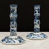 Pair of Small Chinese Export Blue and White Porcelain Tapersticks