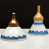 Two Chinese Export Blue and White CafÃ©-au-Lait Ground Porcelain Wine Funnels