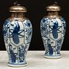 Small Pair of Chinese Silver-Mounted Blue and White Porcelain Vases