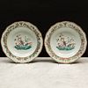 Pair of Chinese Export Meissen Style Porcelain Crested Soup Plates Decorated with Waterbirds