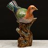 Chinese Export Famille Rose Porcelain Model of a Dove Atop a Stump