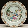 Chinese Export Famille Rose Porcelain European Subject Plate, After Lancret