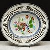 Chinese Export Famille Rose and Blue Enamel Porcelain Basket and Stand Decorated with Fruit