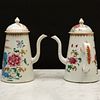 Pair of Chinese Export Famille Rose Porcelain Chocolate Pots and Covers