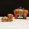 Chinese Export Canton Famille Rose Porcelain Pug Dog Candleholder and a Similar Elephant Candleholder