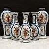 Group of Five Famille Rose and  Underglazed Blue Porcelain Flattened Vases