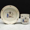 Chinese Export American Market Porcelain Coffee Cup and Saucer with the Arms of New York State