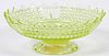 AMERICAN BUTTON PATTERN VASELINE GLASS COMPOTE