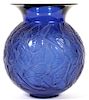 LALIQUE 'NYMPHALE' BLUE GLASS VASE