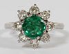 EMERALD .80CT DIAMOND AND 14KT WHITE GOLD RING