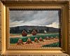 FARM WITH HAYSTACKS OIL PAINTING