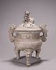 A Shiwan kiln porcelain suanni censer with dragon shaped ears