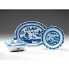 Chinese Export Blue Canton Porcelain Platter, Vegetable Dish, and Bowl 