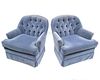 Pair of Blue Tufted Club Chairs