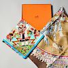 Two Hermes Scarves and Box