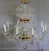 Large 10 Arm Crystal Chandelier with Gilt & Carved