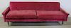 Midcentury Red Velvet Upholstered Sofa.