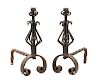 Pair of American Wrought Iron Scrolled Andirons