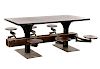Industrial Iron, Wood 6 Seat Swing-Out Stool Table