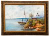 Wesner Pierre-Louis Oil, Seaside with Sailboats