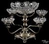 Silver plated epergne, early 20th c., with cut glass bowls, 13 1/2'' h., 19'' w.
