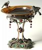 A 19TH C. CONTINENTAL SILVER AND AGATE TAZZA WITH JEWELS