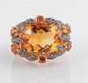 A 14K CITRINE AND DIAMOND FASHION RING SIGNED LEVIAN