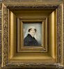 Miniature English watercolor portrait of a woman, mid 19th c., 4'' x 3''.
