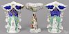 Dresden porcelain compote, 12 3/4'' h., together with a pair of spill vases, 13 1/2'' h.