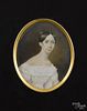 Miniature watercolor on ivory portrait of a woman, mid 19th c., signed V. Galleni