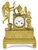 French gilt bronze mantel clock, late 19th c., with a figure of cupid