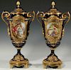 A PAIR OF HIGH QUALITY SEVRES PORCELAIN COVERED URNS