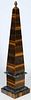 AN EARLY 20TH C. TIGER EYE MINERAL OBELISK WITH LAPIS