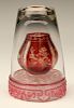 A VERY RARE OPIUM LAMP WITH RED PEKING GLASS BASE
