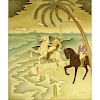 Barna Basilides, Hungarian (1903-1967) Oil on Canvas, Horse Riders in Tropical Landscape.