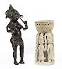 Cameroon Style Brass Figure, Plus Benin Style Plaster Cup 