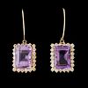 A PAIR AMETHYST AND DIAMOND 14K GOLD EARRINGS