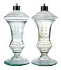 Pair Glass Oil Lamps with Sailing Ship