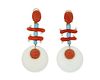 A pair of white agate, coral, turquoise and diamond earrings