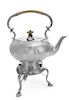 An English Silver-Plate Kettle on Stand, Atkin Bros, London, having a C-scroll handle, the body of the kettle engraved with a wo