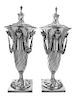 A Matched Pair of English Silver-Plate Covered Urns, Likely Henry Wilkinson & Co., Sheffield, 19th Century, each cover surmounte