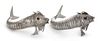 * A Pair of Spanish Silver Models of Fish, Maker's Mark M.G., 20th Century, each having a fully articulated body with red-glass
