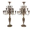 * A Pair of Persian Silver Eighteen-Light Candelabra, Iran, Probably Mid-20th Century, each topped with a trumpet vase centering