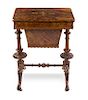 * A Victorian Burl Walnut and Marquetry Sewing Table Height 28 7/8 x width 21 x depth 15 1/4 inches.