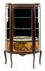 * A Louis XV Style Gilt Metal Mounted Vernis Martin Vitrine Height 59 x width 36 x depth 15 inches.