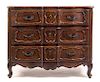 * A Louis XV Provincial Walnut Commode Height 38 1/2 x width 48 1/4 x depth 23 inches.